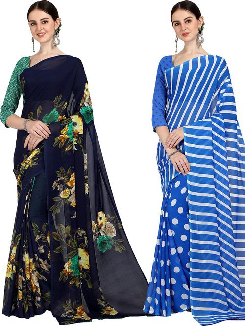 pack of 2 printed casual wear sarees with blouse - 21426867 - Very Small Image - 1