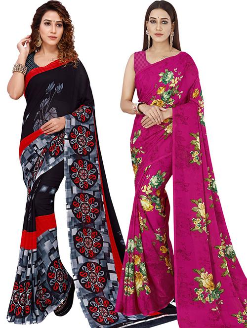  women pack of 2 casual wear combo sarees with blouse - 21426872 - Very Small Image - 1