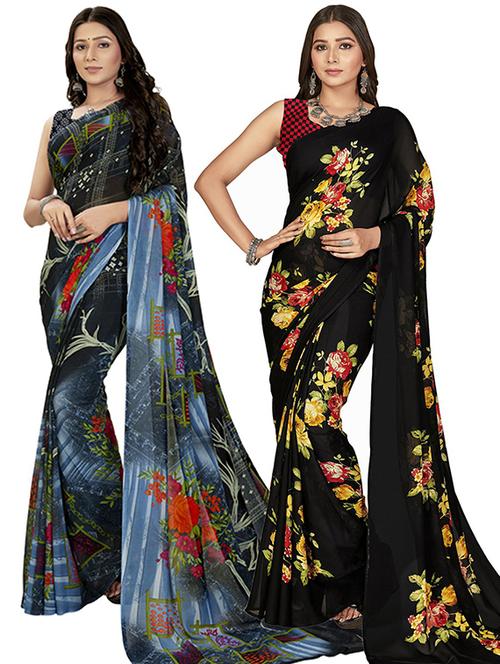  women pack of 2 casual wear combo sarees with blouse - 21426879 - Very Small Image - 1