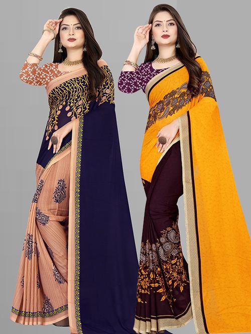 pack of 2 printed casual wear sarees with blouse - 21426903 - Very Small Image - 1