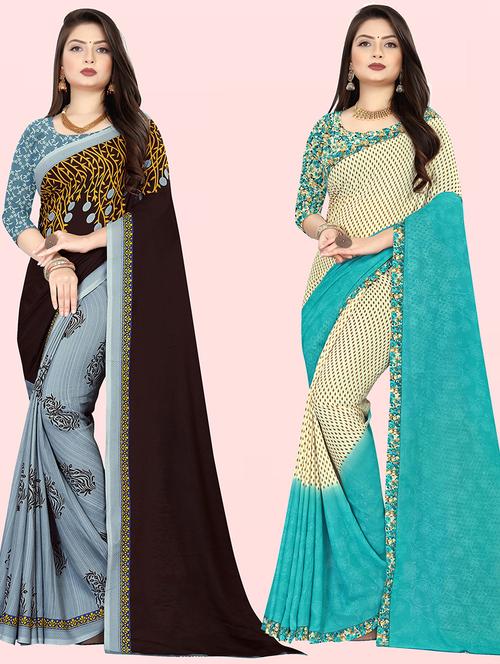 pack of 2 casual wear sarees with blouse - 21426904 - Very Small Image - 1