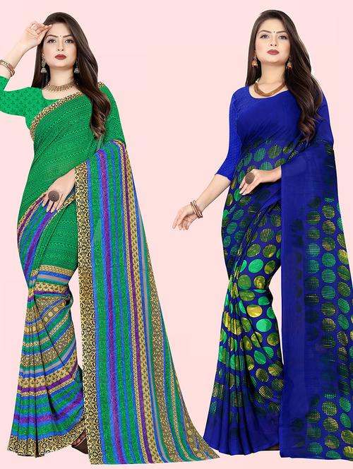 pack of 2 casual wear combo sarees with blouse - 21426905 - Very Small Image - 1