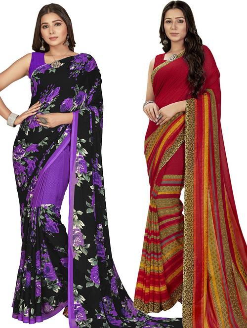 pack of 2 printed casual wear sarees with blouse - 21426908 - Very Small Image - 1