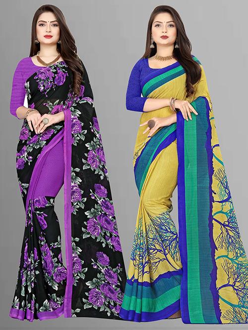 pack of 2 casual wear sarees with blouse - 21426913 - Very Small Image - 1