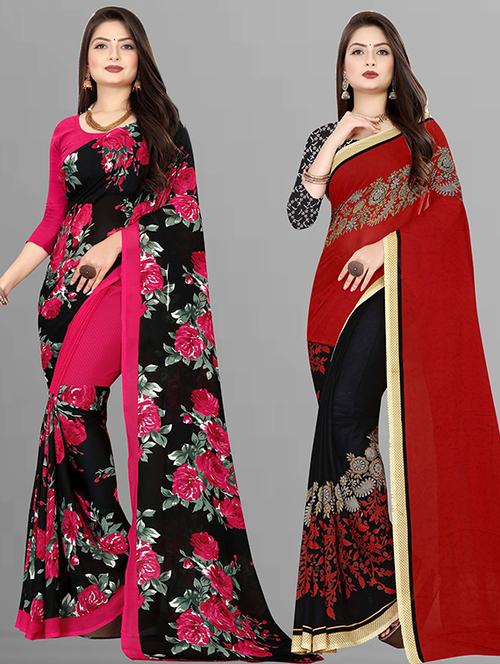  women pack of 2 casual wear combo sarees with blouse - 21426917 - Very Small Image - 1