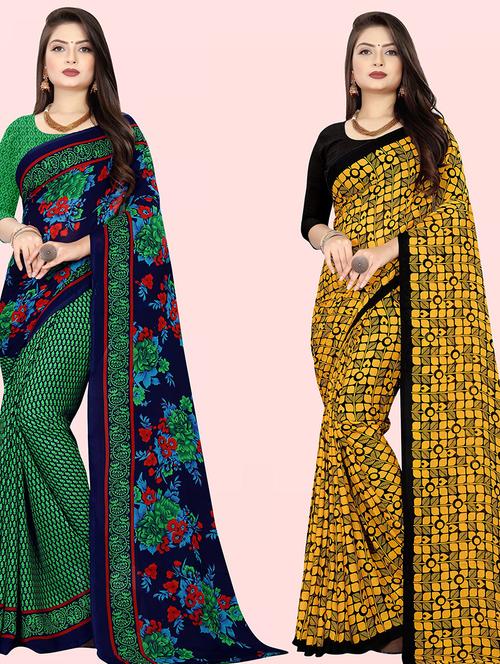 pack of 2 printed casual wear sarees with blouse - 21426947 - Very Small Image - 1