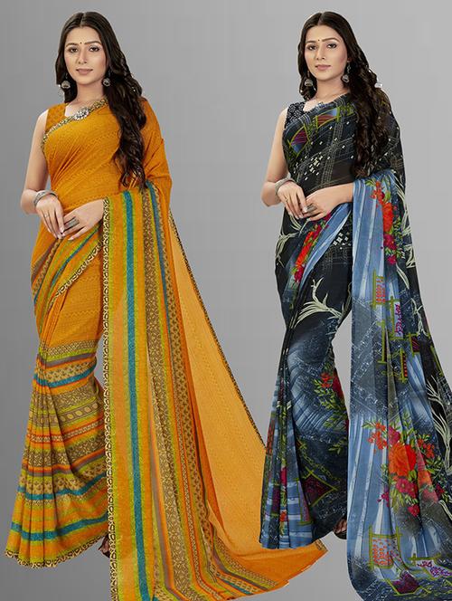  women pack of 2 casual wear combo sarees with blouse - 21426982 - Very Small Image - 1