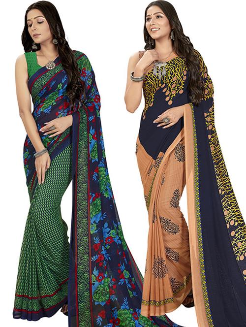  women pack of 2 casual wear combo sarees with blouse - 21426984 - Very Small Image - 1