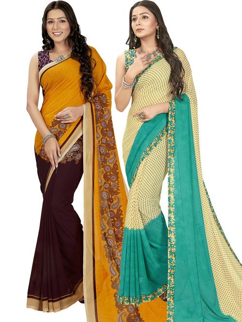  women pack of 2 casual wear combo sarees with blouse - 21426988 - Very Small Image - 1