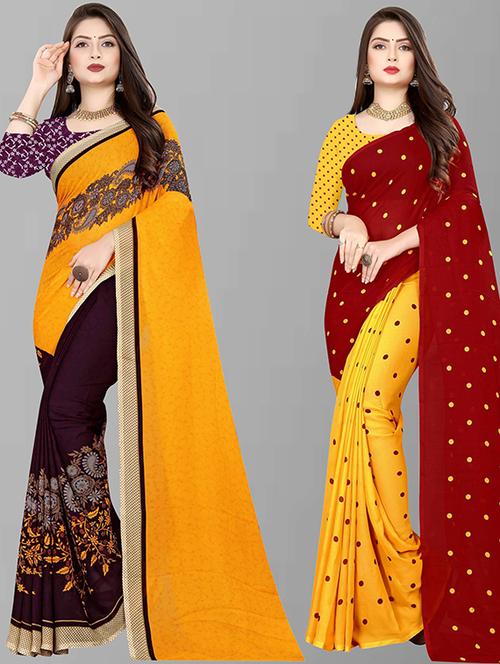 pack of 2 printed casual wear sarees with blouse - 21426992 - Very Small Image - 1