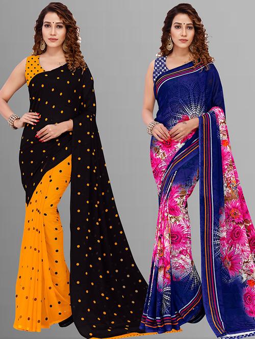 pack of 2 printed casual wear sarees with blouse - 21426994 - Very Small Image - 1