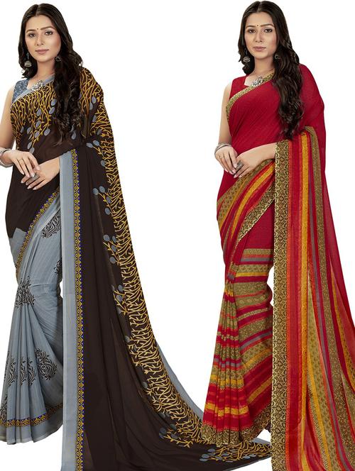 pack of 2 printed casual wear sarees with blouse - 21427002 - Very Small Image - 1