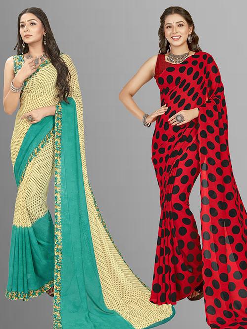 pack of 2 casual wear sarees with blouse - 21427004 - Very Small Image - 1