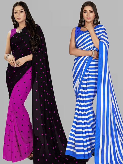 pack of 2 printed casual wear sarees with blouse - 21427005 - Very Small Image - 1
