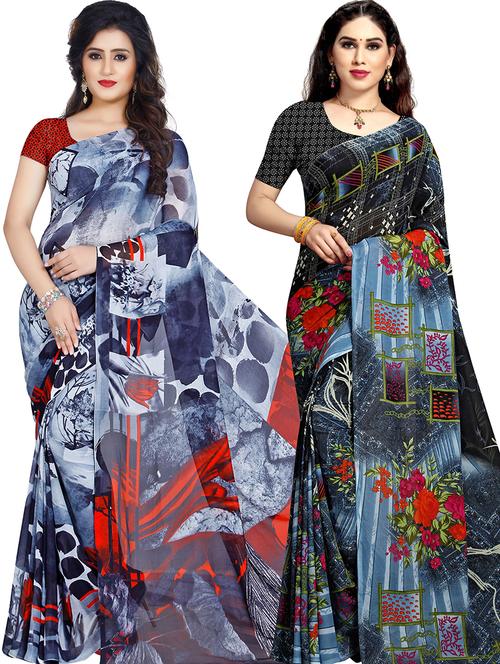 pack of 2 printed casual wear saree with blouse - 21427007 - Very Small Image - 1