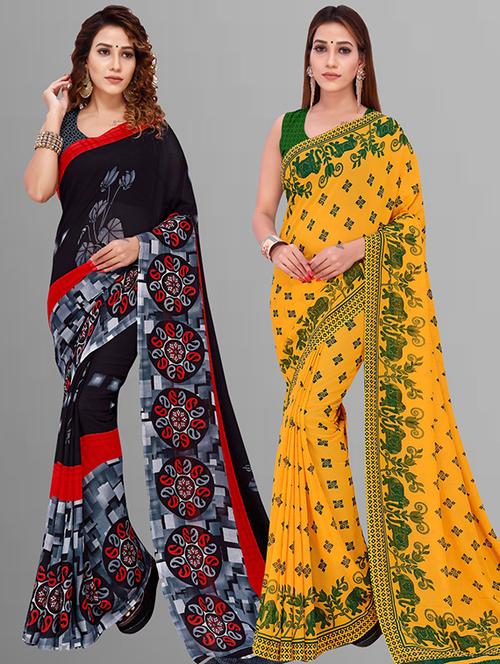  women pack of 2 casual wear combo sarees with blouse - 21427016 - Very Small Image - 1