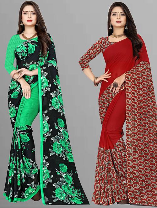 pack of 2 casual wear combo sarees with blouse - 21427027 - Very Small Image - 1