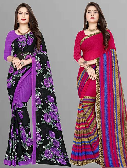 pack of 2 casual wear combo sarees with blouse - 21427035 - Very Small Image - 1