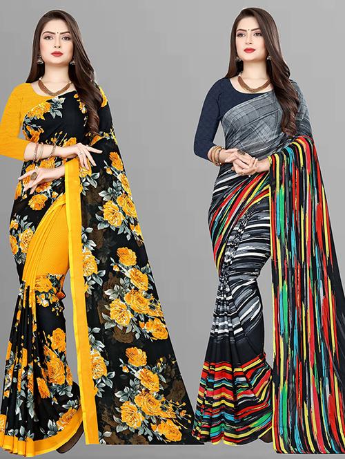 pack of 2 casual wear combo sarees with blouse - 21427037 - Very Small Image - 1