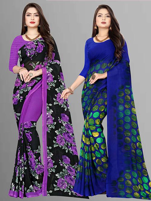 pack of 2 casual wear sarees with blouse - 21427041 - Very Small Image - 1