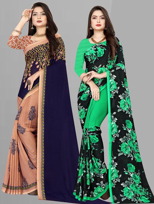  women pack of 2 casual wear combo sarees with blouse - 21427048 - Very Small Image - 1