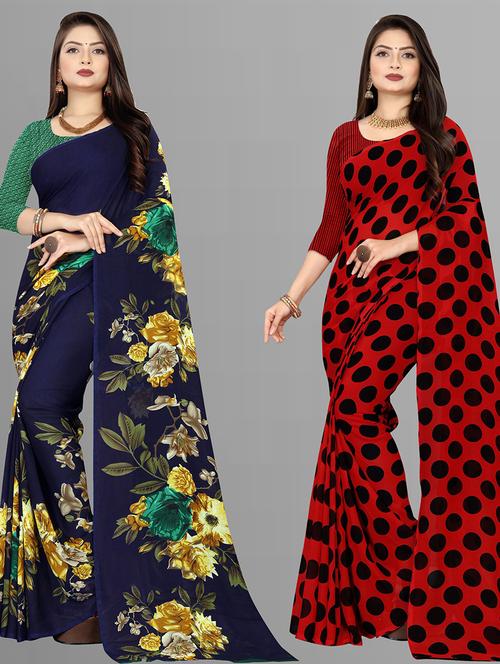 pack of 2 casual wear combo sarees with blouse - 21427056 - Very Small Image - 1