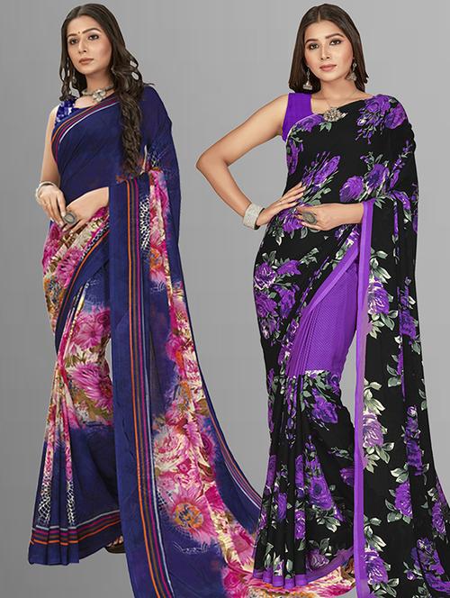 pack of 2 printed casual wear sarees with blouse - 21427063 - Very Small Image - 1