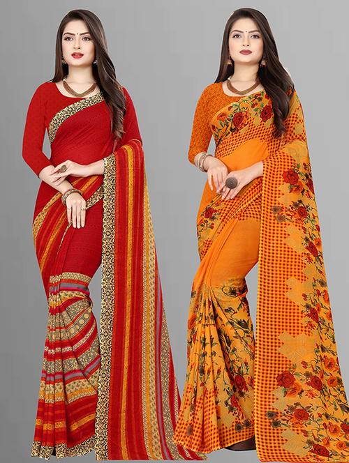 pack of 2 casual wear combo sarees with blouse - 21427069 - Very Small Image - 1