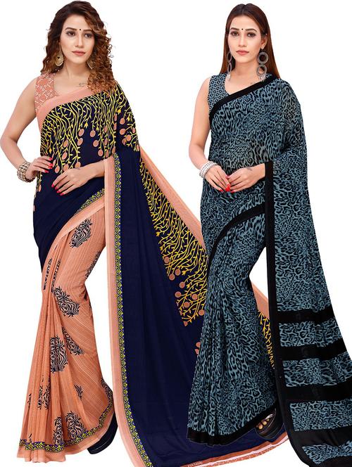  women pack of 2 casual wear combo sarees with blouse - 21427072 - Very Small Image - 1