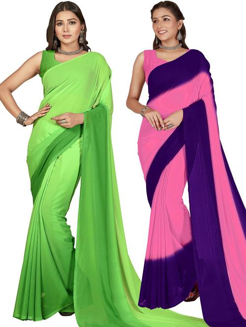  women pack of 2 casual wear combo sarees with blouse - 21427081 - Very Small Image - 1