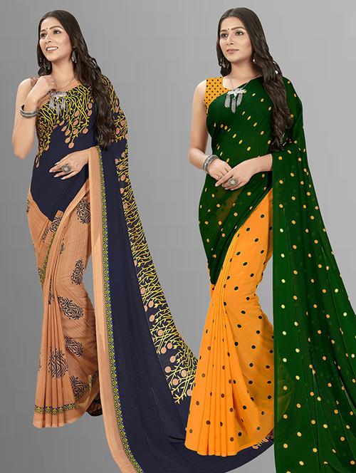 pack of 2 casual wear combo sarees with blouse - 21427085 - Very Small Image - 1
