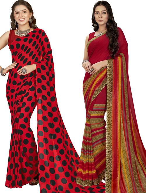  women pack of 2 casual wear combo sarees with blouse - 21427089 - Very Small Image - 1