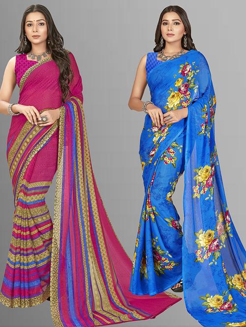 women pack of 2 casual wear combo sarees with blouse - 21427092 - Very Small Image - 1