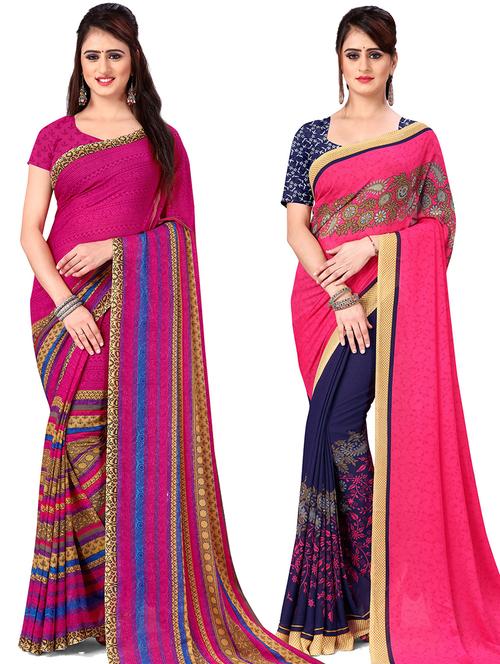  women pack of 2 casual wear combo sarees with blouse - 21427094 - Very Small Image - 1