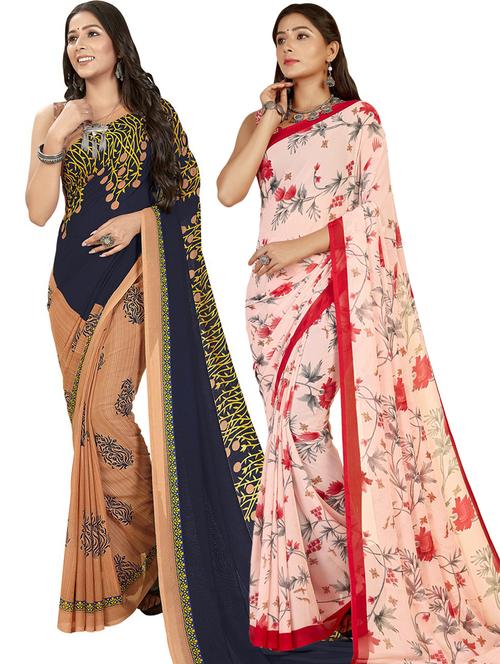 women pack of 2 casual wear combo sarees with blouse - 21427100 - Very Small Image - 1