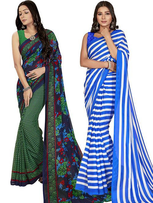 pack of 2 casual wear combo sarees with blouse - 21427102 - Very Small Image - 1