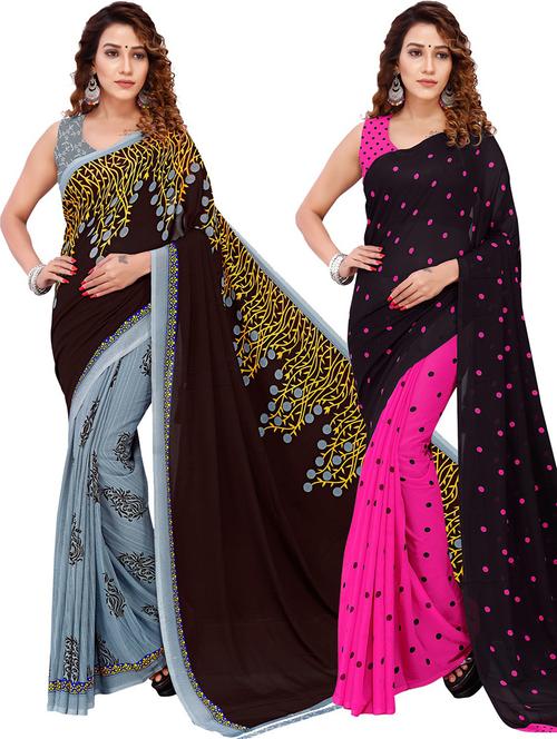  women pack of 2 casual wear combo sarees with blouse - 21427105 - Very Small Image - 1