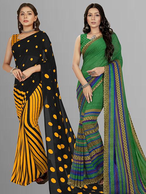  women pack of 2 casual wear combo sarees with blouse - 21427107 - Very Small Image - 1
