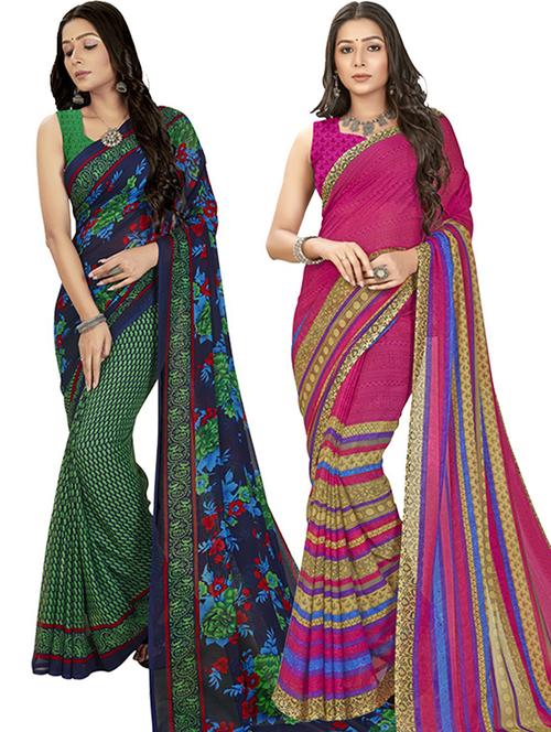 pack of 2 printed casual wear sarees with blouse - 21427109 - Very Small Image - 1