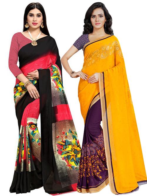  women pack of 2 casual wear combo sarees with blouse - 21427111 - Very Small Image - 1
