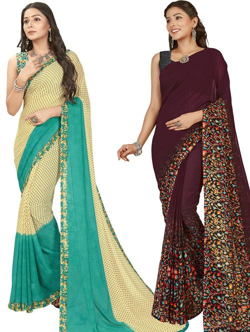 pack of 2 casual wear sarees with blouse - 21427113 - Very Small Image - 1