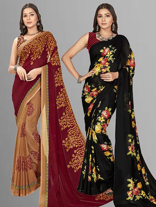 pack of 2 printed casual wear sarees with blouse - 21427115 - Very Small Image - 1