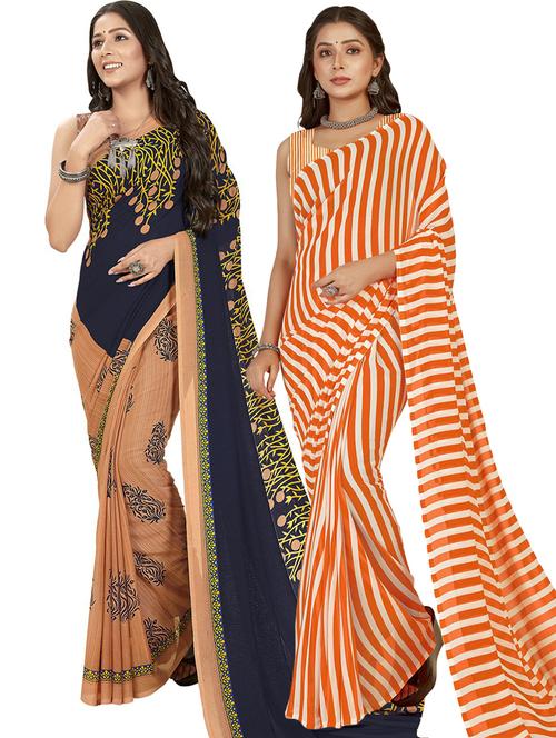 pack of 2 printed casual wear sarees with blouse - 21427117 - Very Small Image - 1