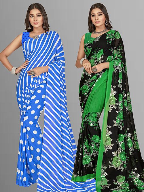  women pack of 2 casual wear combo sarees with blouse - 21427119 - Very Small Image - 1