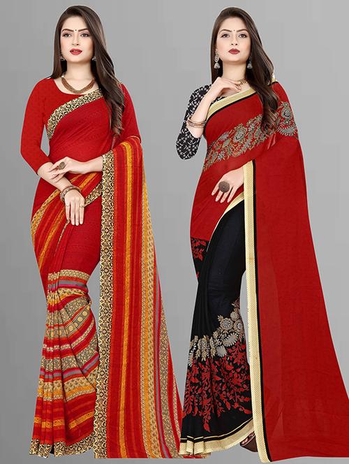  women pack of 2 casual wear combo sarees with blouse - 21427120 - Very Small Image - 1