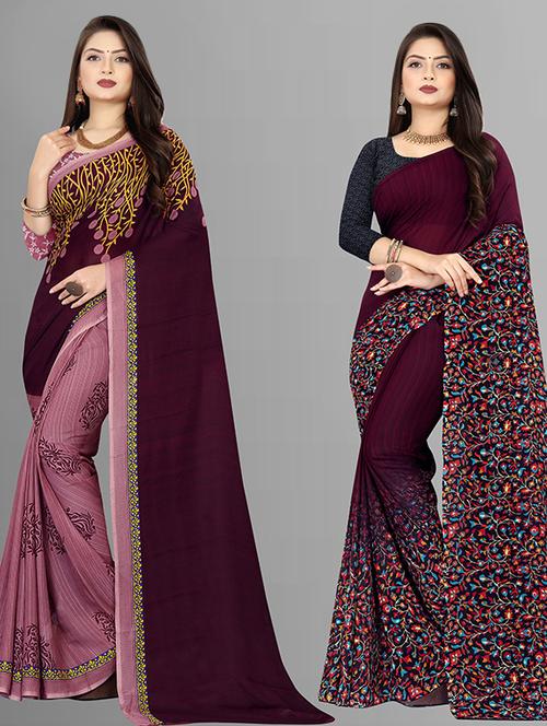 pack of 2 casual wear sarees with blouse - 21427122 - Very Small Image - 1