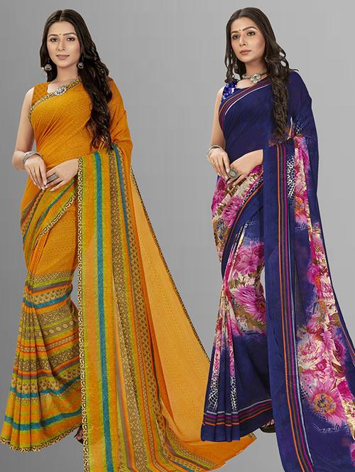 women pack of 2 casual wear combo sarees with blouse - 21427126 - Very Small Image - 1