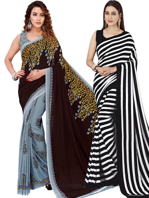 pack of 2 printed casual wear sarees with blouse - 21427128 - Very Small Image - 1