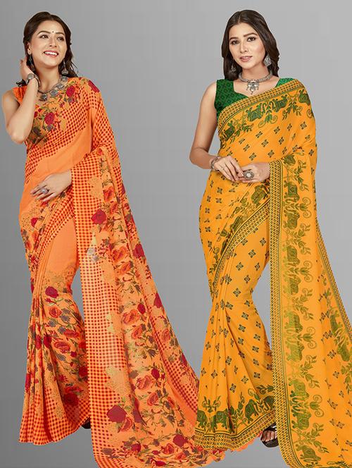 pack of 2 casual wear sarees with blouse - 21427132 - Very Small Image - 1