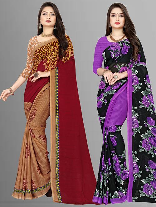 pack of 2 casual wear sarees with blouse - 21427134 - Very Small Image - 1